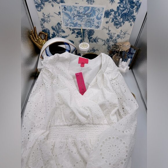 🆕 LILLY PULITZER 🧿 NWT Taviana Dress Resort White Circle Bloom Eyelet - Sz 12 - Picture 2 of 16